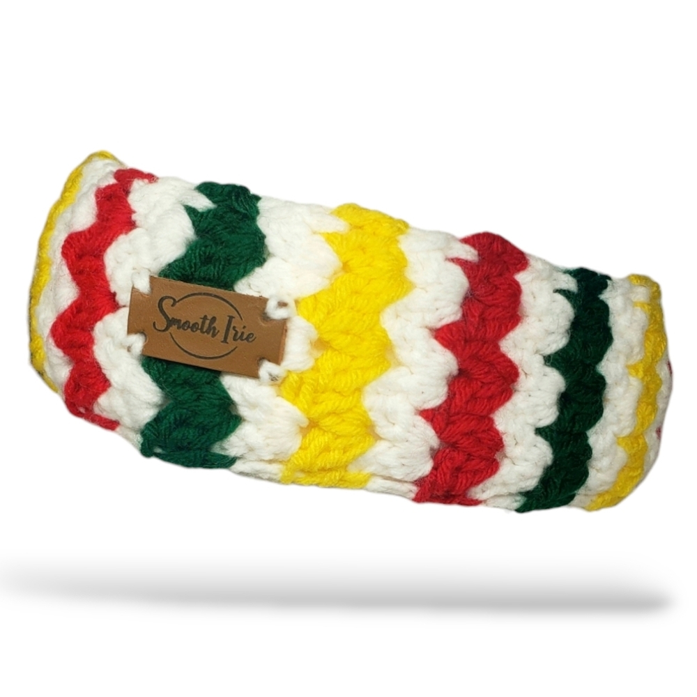 Smooth Irie- Crochet Headband- Rasta White Red, Yellow & Green One Size Strech